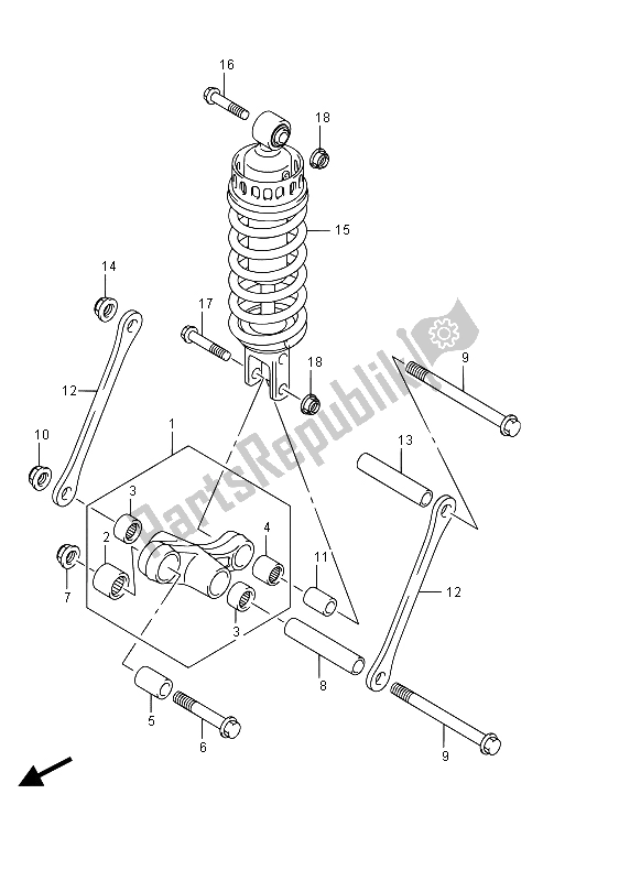 All parts for the Rear Cushion Lever of the Suzuki GSF 1250 SA Bandit 2015