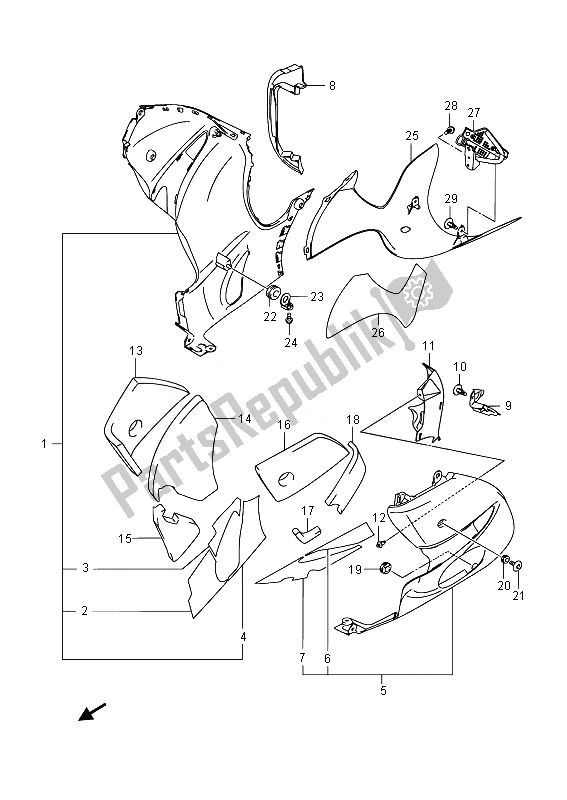 All parts for the Under Cowling of the Suzuki GSX 1300 RA Hayabusa 2014