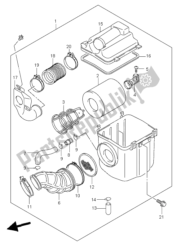 All parts for the Air Cleaner of the Suzuki LT A 500F Vinsion 4X4 2004