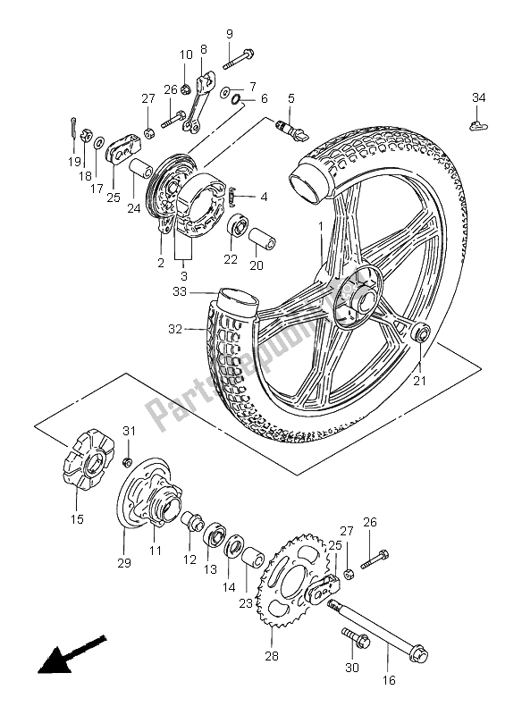 All parts for the Rear Wheel (gn250e) of the Suzuki GN 250E 1998