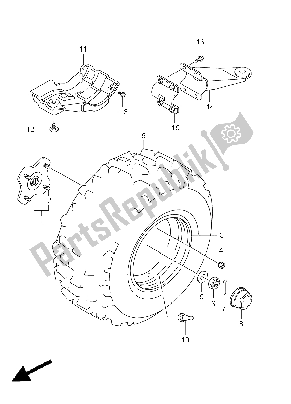 All parts for the Left Rear Wheel of the Suzuki LT F 250 Ozark 2012