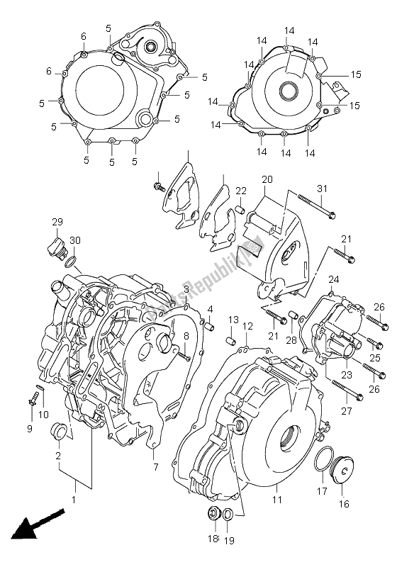 All parts for the Crankcase Cover of the Suzuki SV 1000 NS 2004