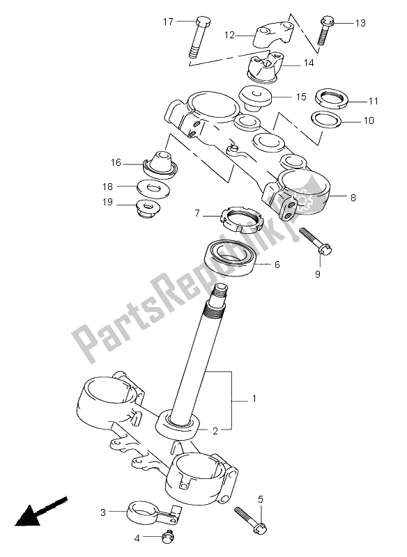 All parts for the Steering Stem of the Suzuki RM 250 2003