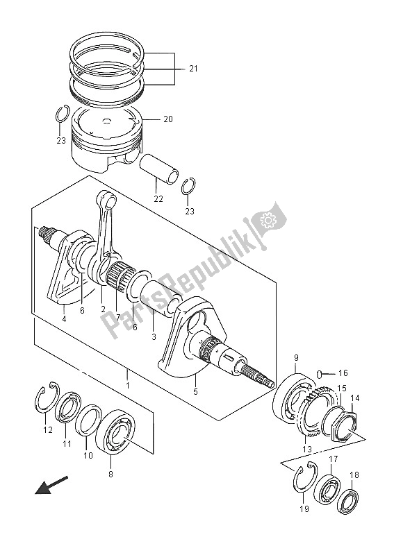 All parts for the Crankshaft of the Suzuki LT A 500 XP Kingquad AXI 4X4 2016