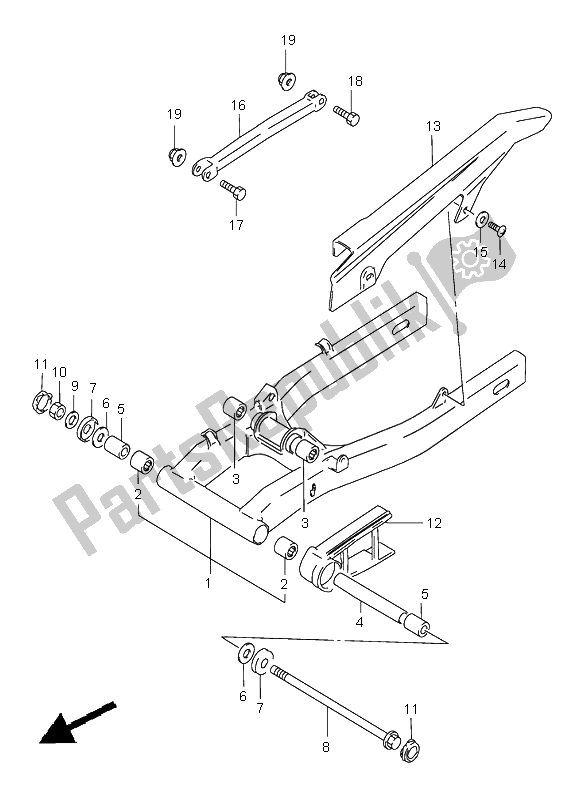 All parts for the Rear Swinging Arm of the Suzuki GS 500 2002