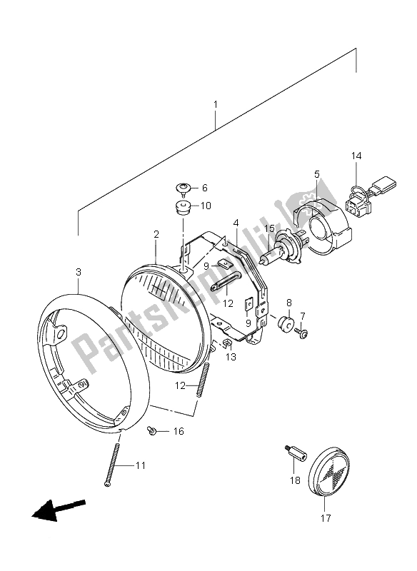 All parts for the Head Lamp (e24) of the Suzuki VL 250 Intruder 2004