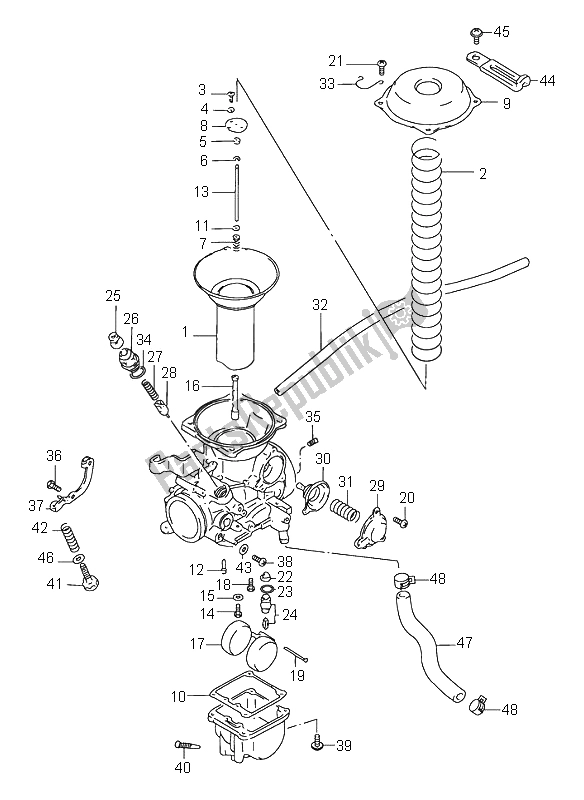 Toutes les pièces pour le Carburateur (arrière E18) du Suzuki VS 600 Intruder 1996