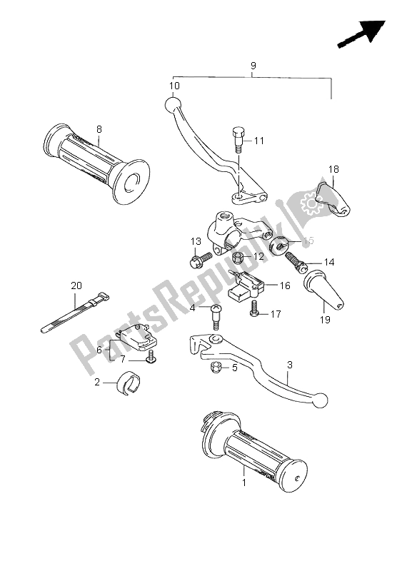 All parts for the Handle Lever of the Suzuki GN 125E 1997