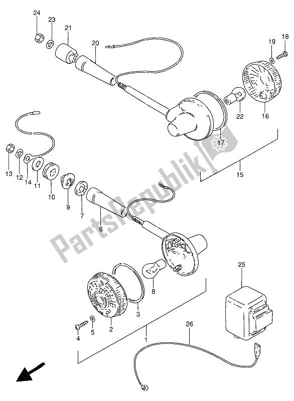 Alle onderdelen voor de Richtingaanwijzer Lamp (e22) van de Suzuki GN 250E 1991