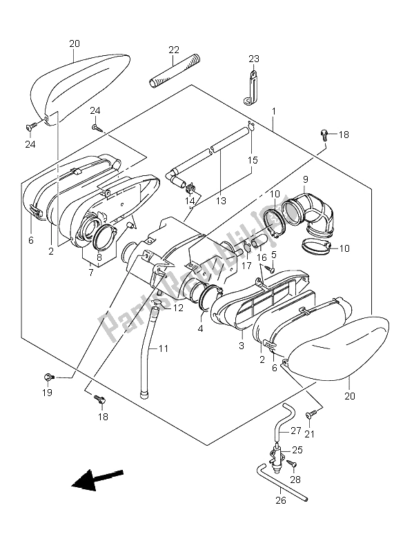 All parts for the Air Cleaner of the Suzuki VL 125 Intruder 2004