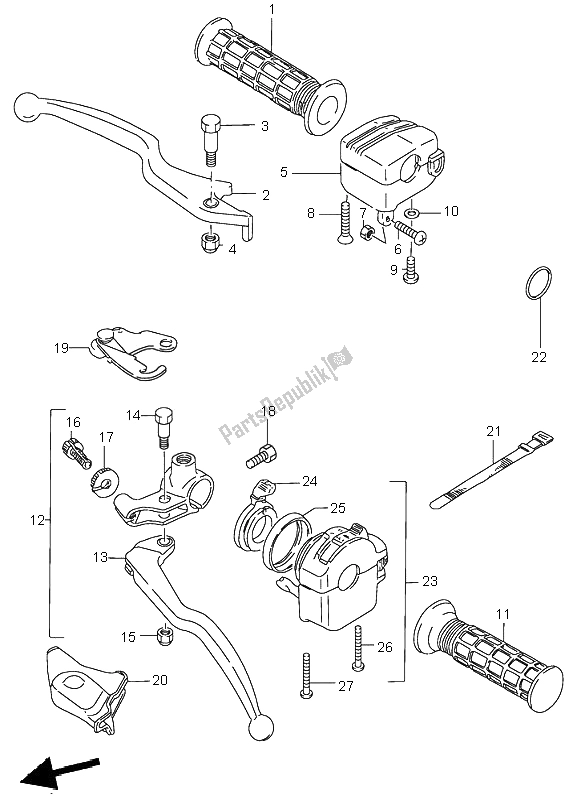 All parts for the Handle Lever of the Suzuki LT A 500F Quadmaster 2000