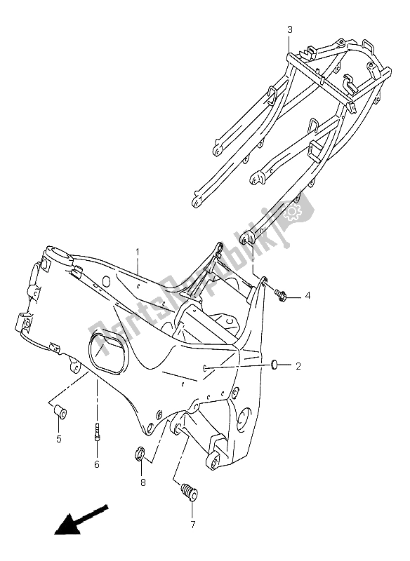 Alle onderdelen voor de Kader van de Suzuki GSX R 600 2001