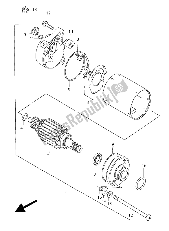 All parts for the Starting Motor of the Suzuki GZ 250 Marauder 2003