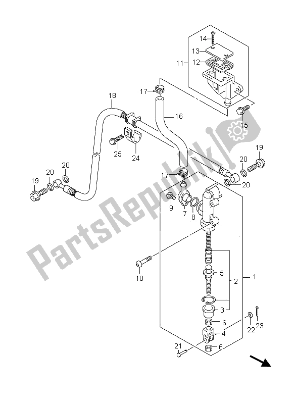 All parts for the Rear Master Cylinder of the Suzuki GSX R 600X 2005