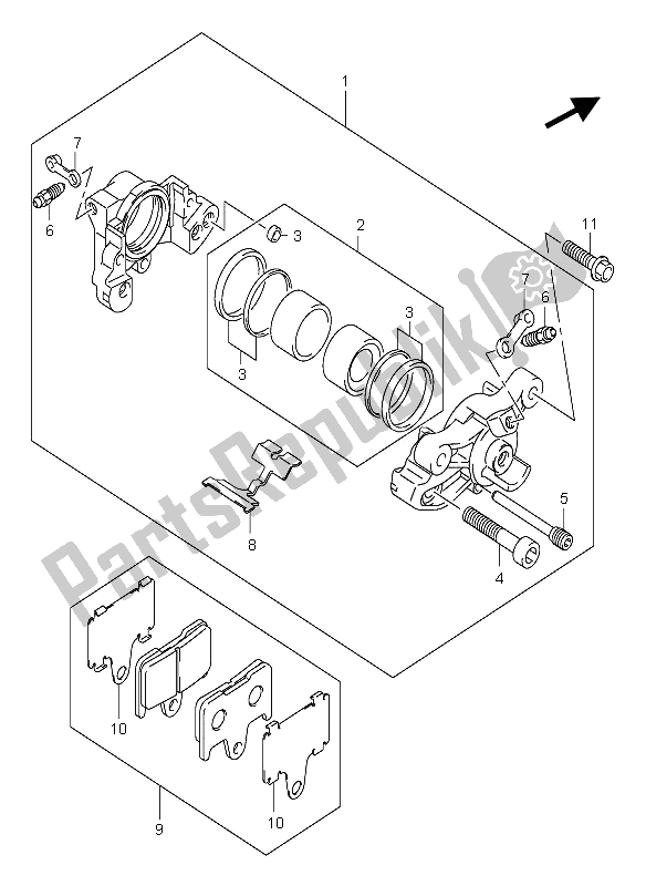 Todas as partes de Pinça Traseira do Suzuki GSX R 750 2004