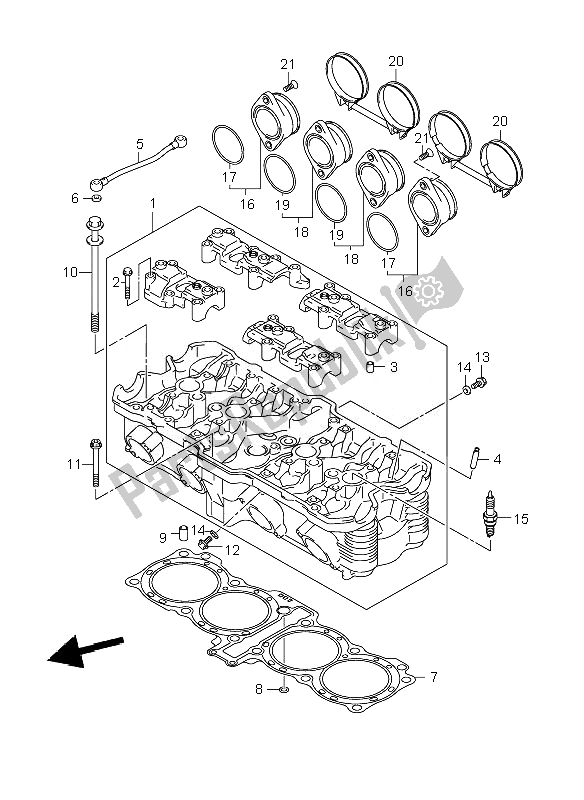 All parts for the Cylinder Head of the Suzuki GSF 1250 SA Bandit 2010