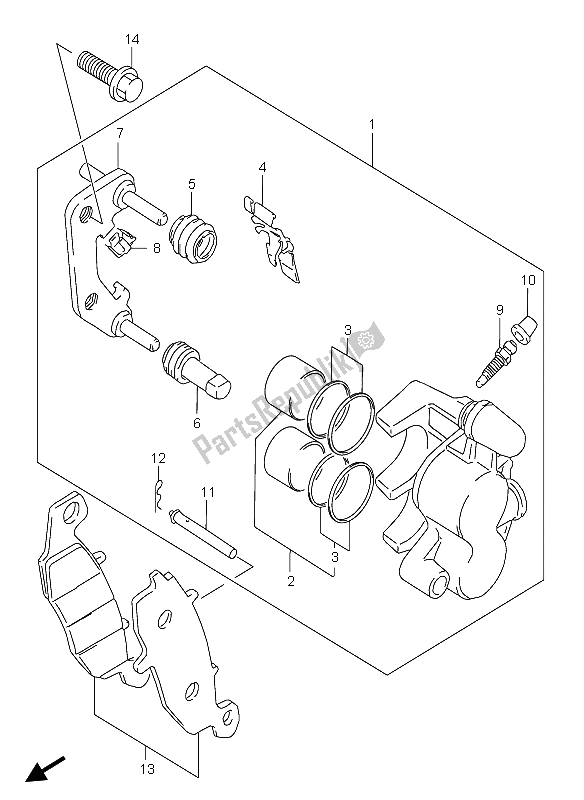 All parts for the Front Caliper of the Suzuki GSX 750F 2005