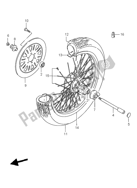 All parts for the Front Wheel of the Suzuki VS 800 Intruder 2000