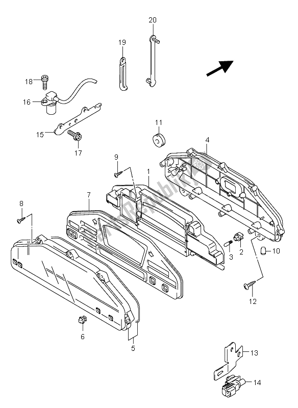 All parts for the Speedometer (an650a E2-e19) of the Suzuki AN 650A Burgman Executive 2005