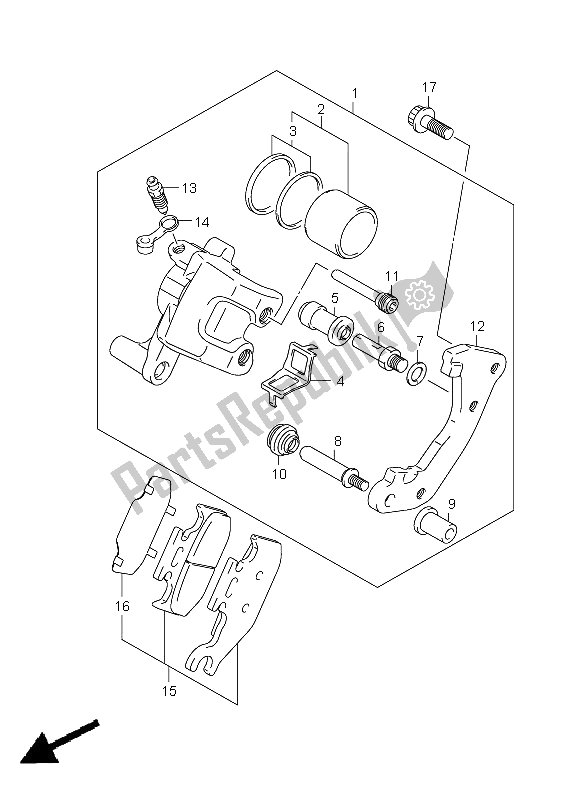 All parts for the Front Caliper of the Suzuki LT A 500 XPZ Kingquad AXI 4X4 2009