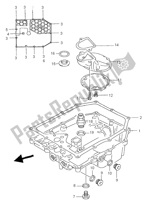 All parts for the Oil Pan of the Suzuki GSX 750 1999