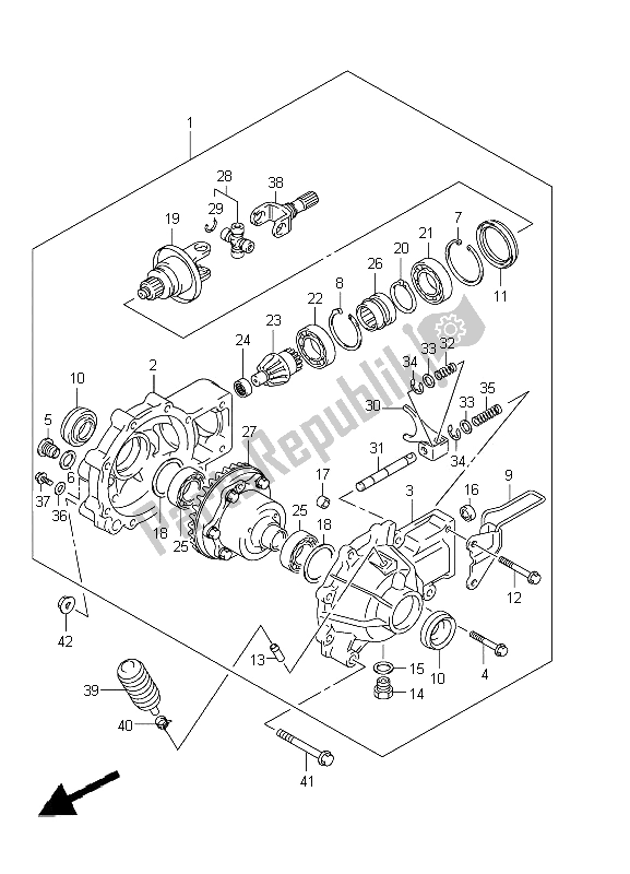 All parts for the Final Bevel Gear (front) (lt-a400f P17) of the Suzuki LT A 400Z Kingquad ASI 4X4 2012