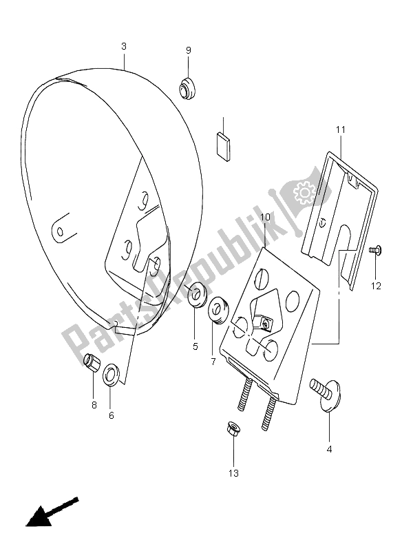 All parts for the Headlamp Housing of the Suzuki VZ 800 Marauder 2000