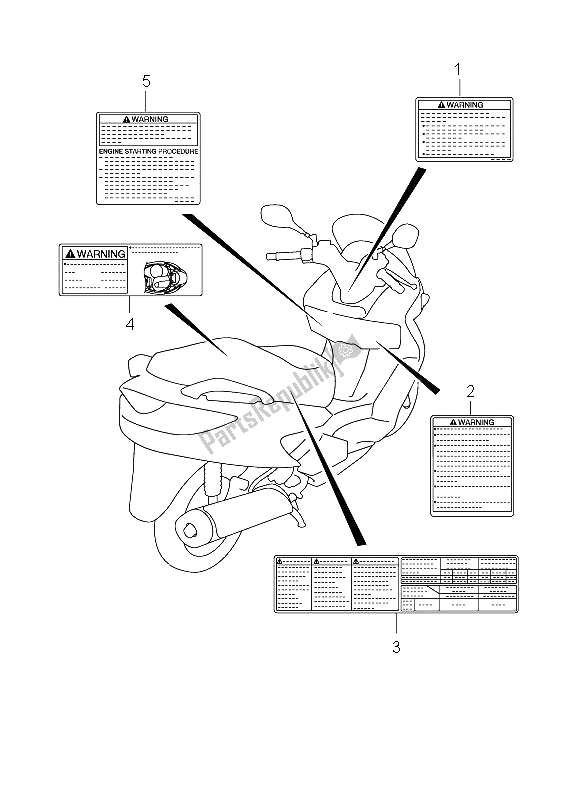 Alle onderdelen voor de Etiket van de Suzuki UH 200 Burgman Executive 2011