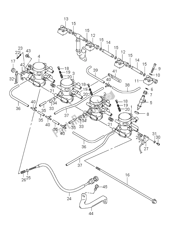 All parts for the Throttle Body of the Suzuki GSX 1300R Hayabusa 1999