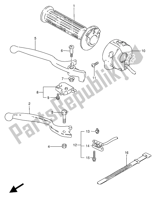 All parts for the Right Handle Switch of the Suzuki GN 250 1989