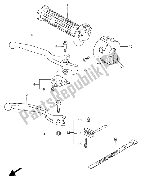 All parts for the Right Handle Switch of the Suzuki GN 250 1989