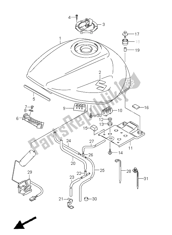 Alle onderdelen voor de Brandstoftank (gsf1250a E24) van de Suzuki GSF 1250A Bandit 2011