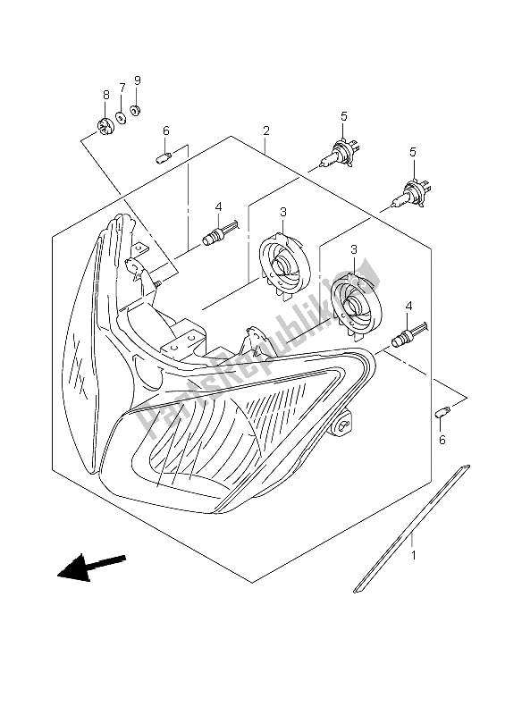 All parts for the Headlamp (e2-e29-p37) of the Suzuki DL 650A V Strom 2009