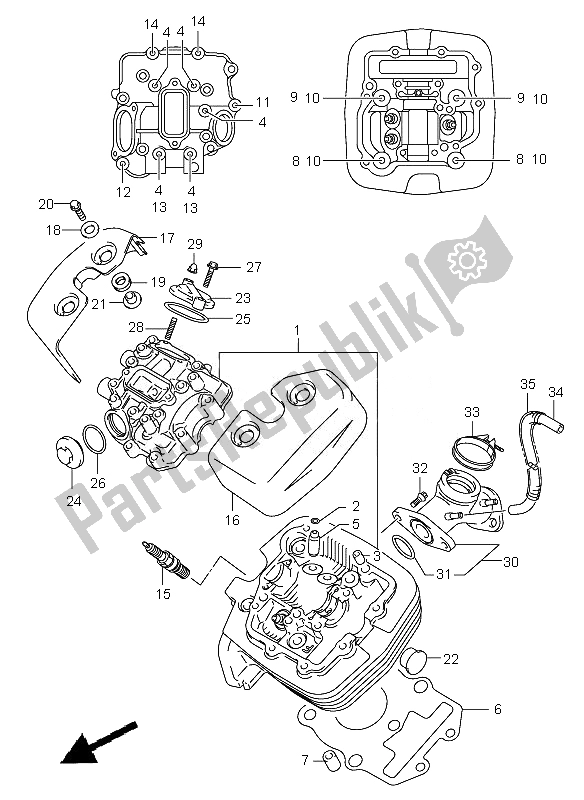 Alle onderdelen voor de Cilinderkop (voorzijde) van de Suzuki VL 125 Intruder 2007