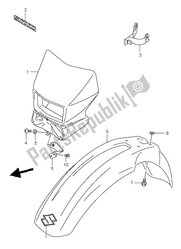 All parts for the Front Fender (e1) of the Suzuki DR Z 400E 2002