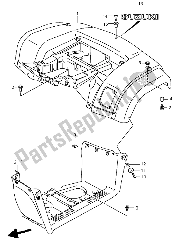 All parts for the Rear Fender of the Suzuki LT A 400 Eiger 4X2 2004