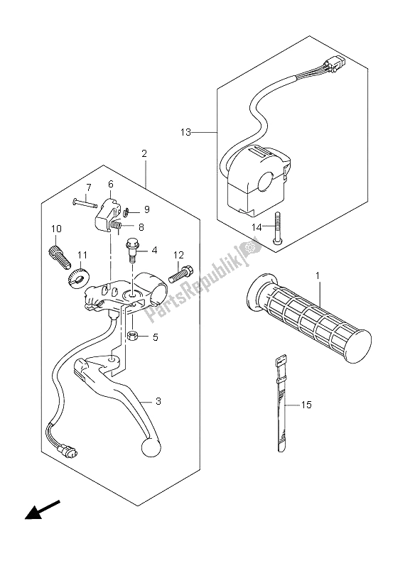 All parts for the Lh Handle Lever of the Suzuki LT Z 90 4T Quadsport 2008