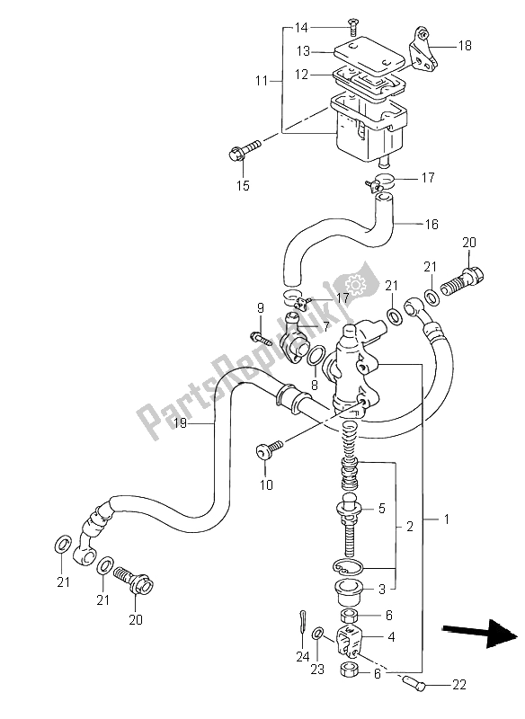 All parts for the Rear Master Cylinder of the Suzuki RF 600R 1997