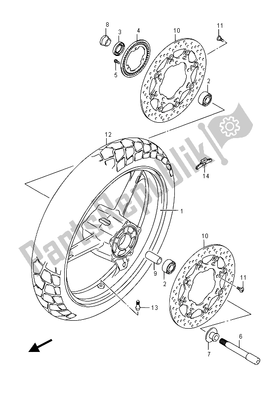 All parts for the Front Wheel of the Suzuki DL 650A V Strom 2015