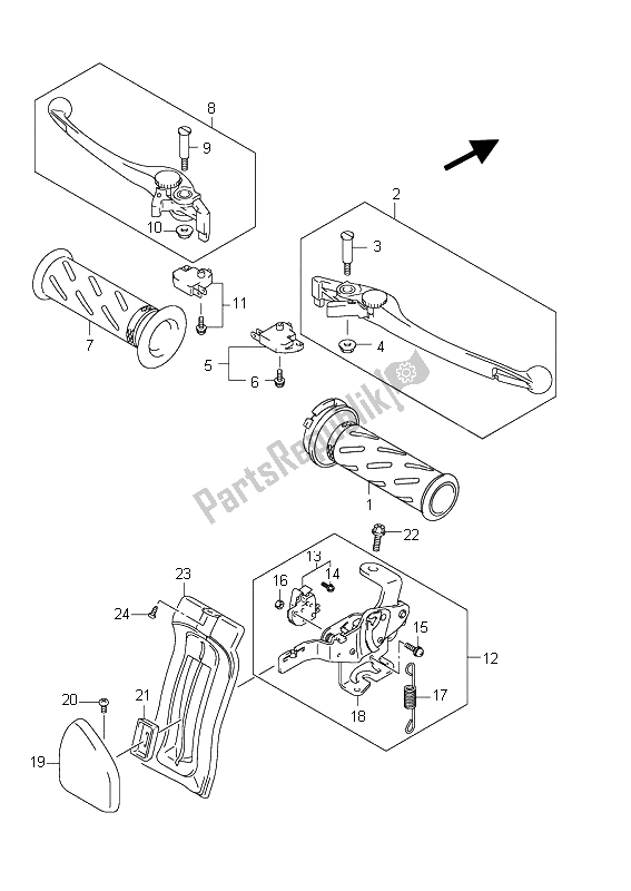 All parts for the Handle Lever (an650a E24) of the Suzuki AN 650A Burgman Executive 2011