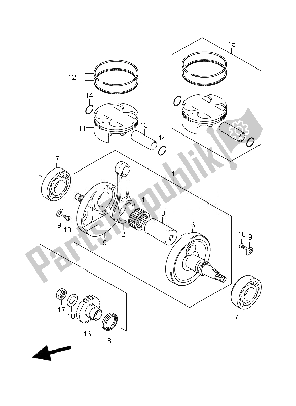 All parts for the Crankshaft of the Suzuki RM Z 250 2007