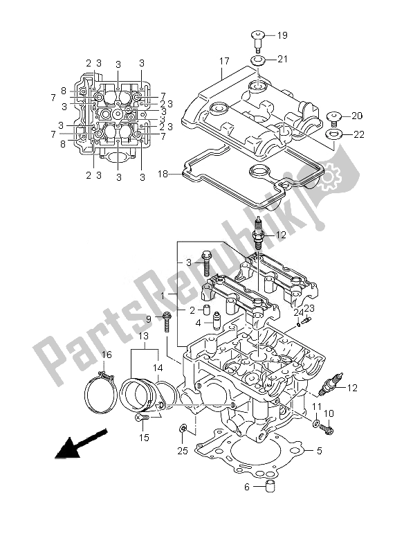 All parts for the Rear Cylinder Head of the Suzuki SFV 650A Gladius 2010