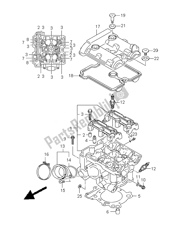 All parts for the Rear Cylinder Head of the Suzuki SFV 650A Gladius 2010