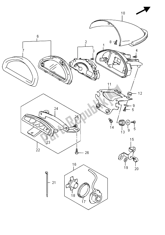 All parts for the Speedometer (vz800 E19) of the Suzuki VZ 800 Intruder 2015