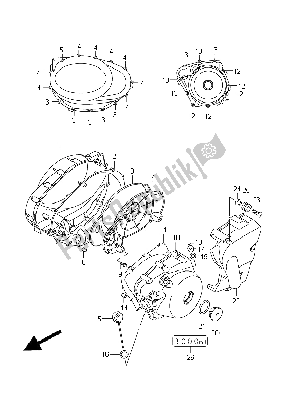 All parts for the Crankcase Cover of the Suzuki VZ 1500 Intruder 2009