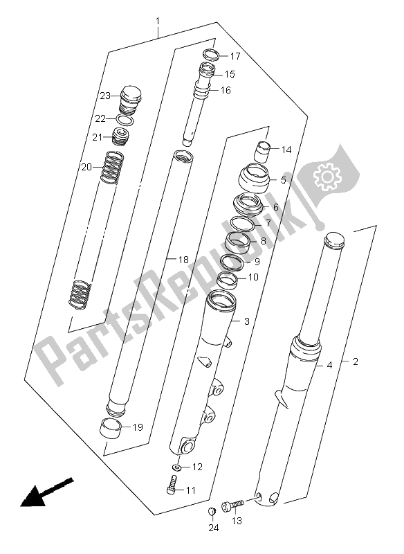 All parts for the Front Fork of the Suzuki VS 1400 Intruder 2000