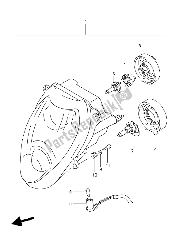 Alle onderdelen voor de Koplamp (e2) van de Suzuki GSX 1300R Hayabusa 2000