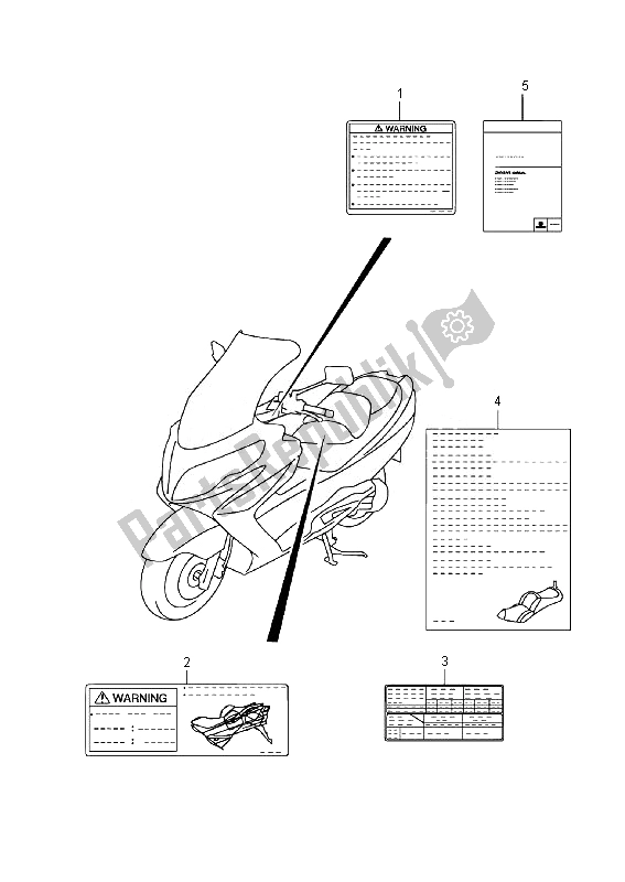All parts for the Label (an400a E19) of the Suzuki Burgman AN 400 AZA 2014