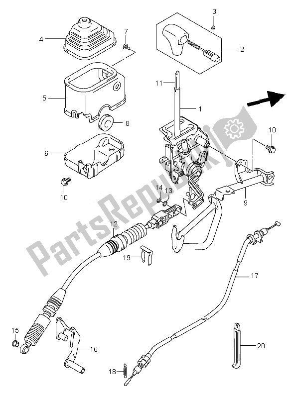 All parts for the Shift Lever of the Suzuki LT A 500F Vinson 4X4 2007