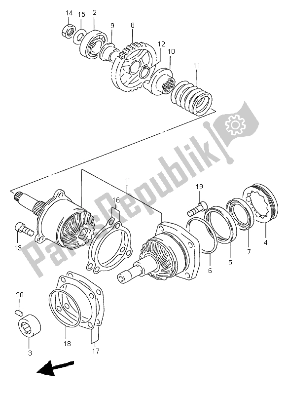 All parts for the Secondary Drive Gear of the Suzuki VS 800 Intruder 2000